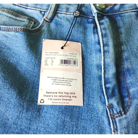 Missguided Women's Size 4R Light Blue Comfort Stretch Sculpt Split Hem Jeans NWT - Picture 6 of 12